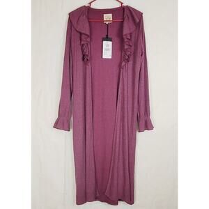 New Chaser pomegranate purple ruffled open front duster cardigan Size Small Boho